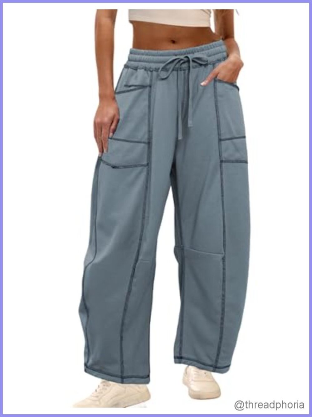 Women's Wide Leg Barrel Sweatpants Cotton Blend Drawstring Stitching